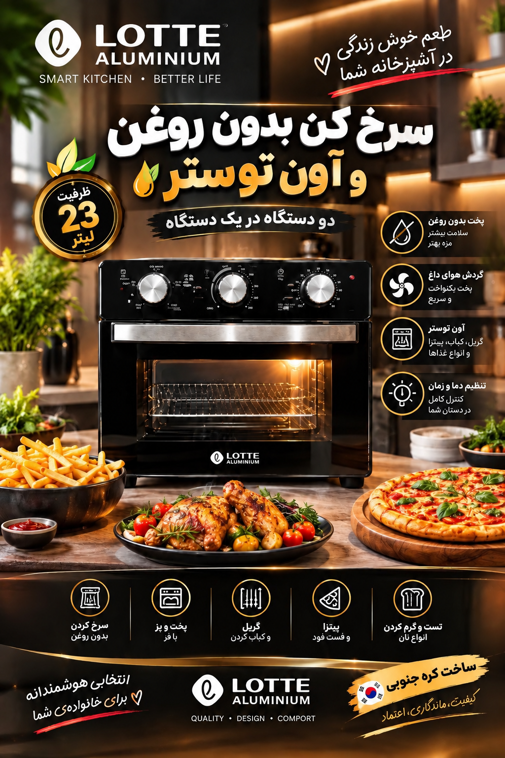 سرخ کن بدون روغن  واون توستر 23لیتر برند LoTTEاروپا